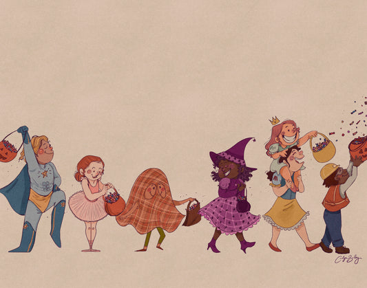 "Trick or Treaters" 5x7 Illustration