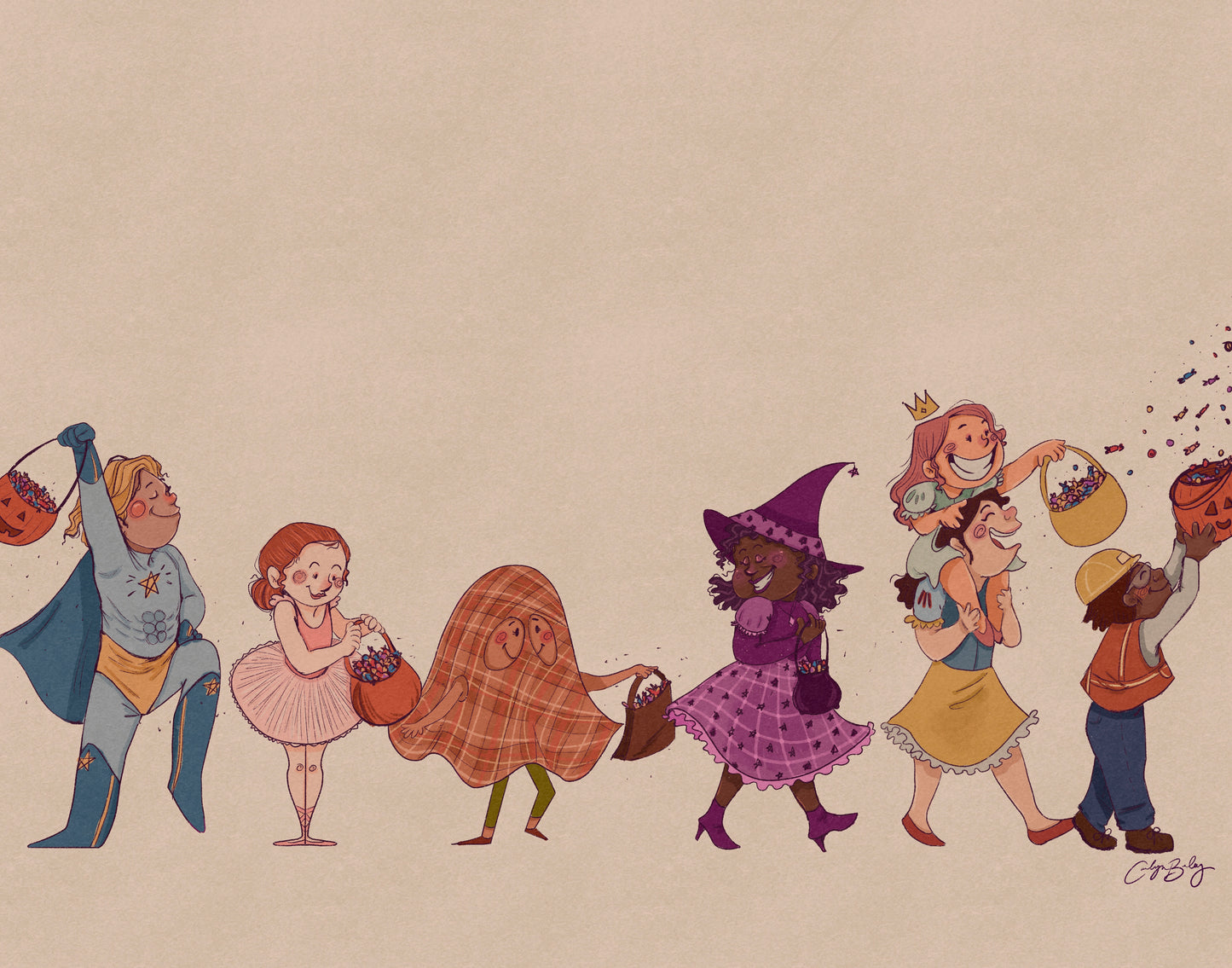 "Trick or Treaters" 5x7 Illustration