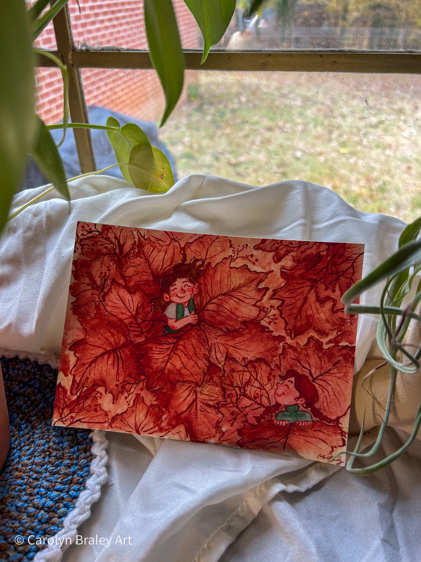 "Girls in Leaves" 5x7 Watercolor Illustration Print